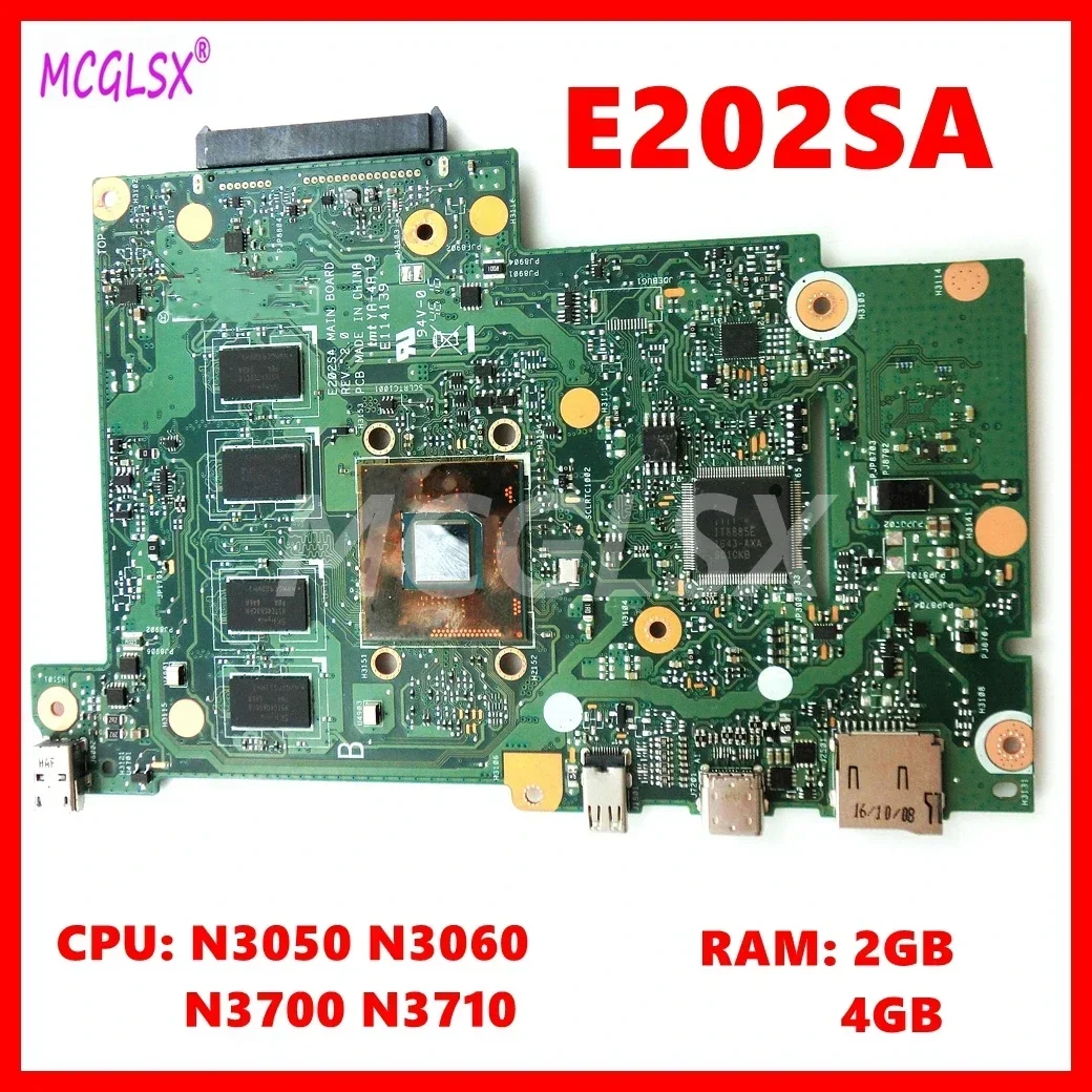 E202SA Mainboard For ASUS E202S E202SA Laptop Motherboard With N3050/N3060/N3700/N3710 CPU 2G/4G RAM 100% Tested  OK