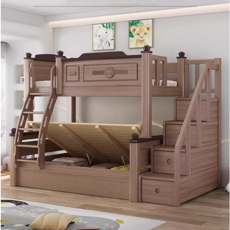 ww-Wood Double Bunk Beds Queen King Sizes Children Drawer Storage Double Kids Bunk Beds Ladder Frames Mattress Home Furniture