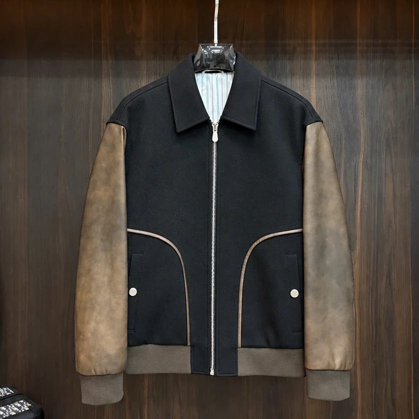 Italian BC woollen spliced sheepskin embroidered casual coat