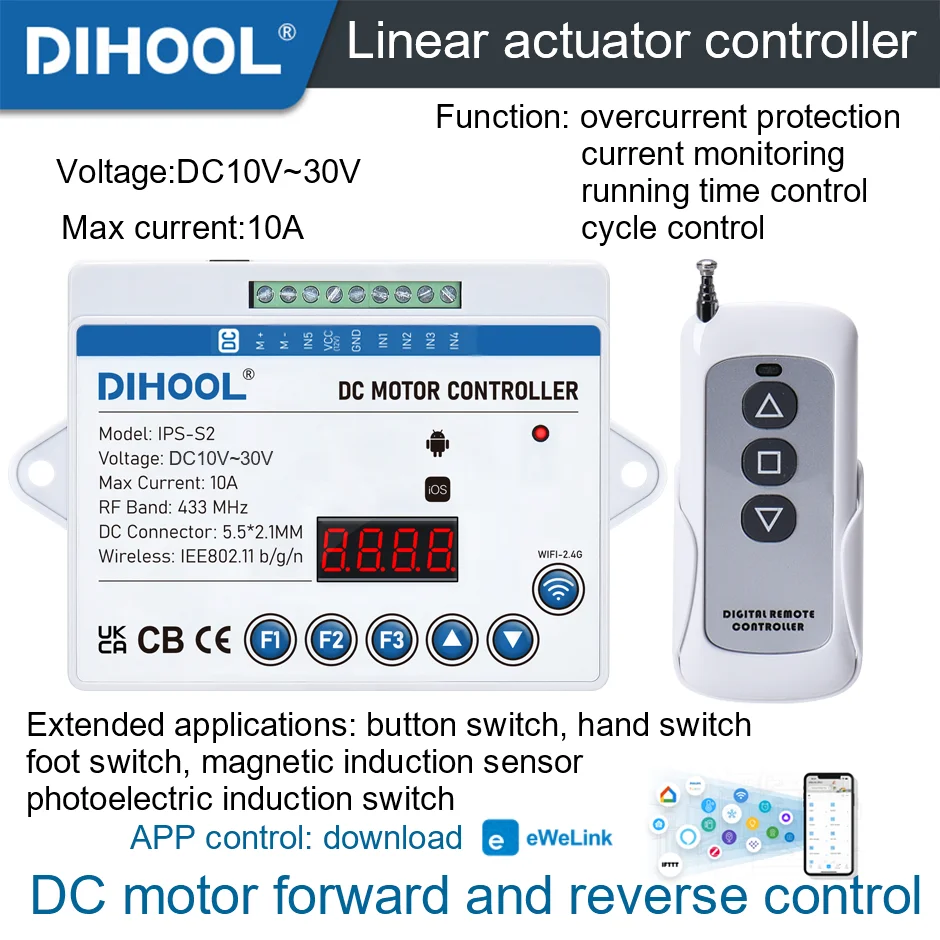 

DC Motor Forward And Reverse Rotation Controller Time Control 12V 24V Linear Actuator Controller App Wifi Control