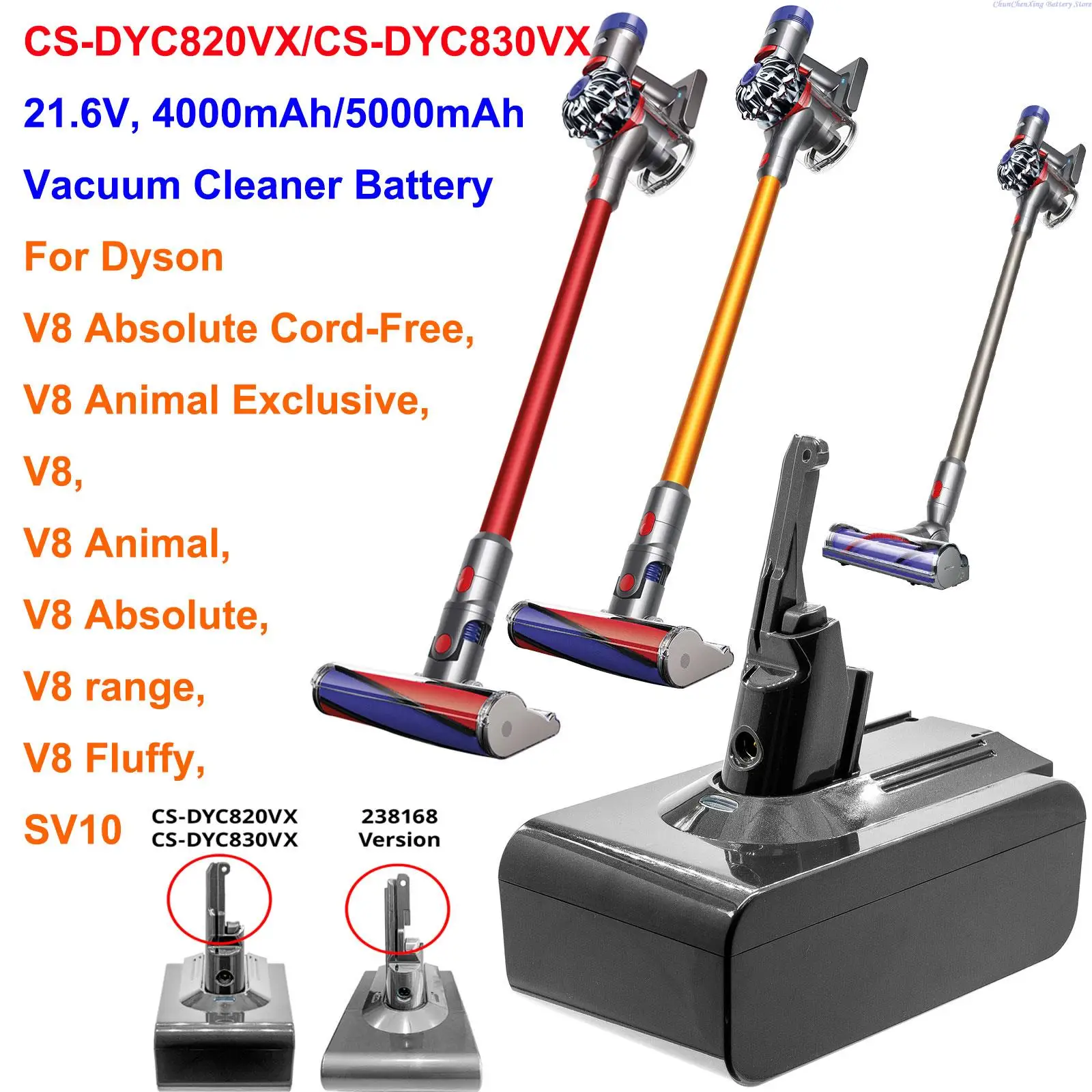 CS-DYC820VX/CS-DYC830VX 4000mAh/5000mAh Battery for Dyson SV10, V8 (Absolute, Animal Exclusive, Fluffy, range)