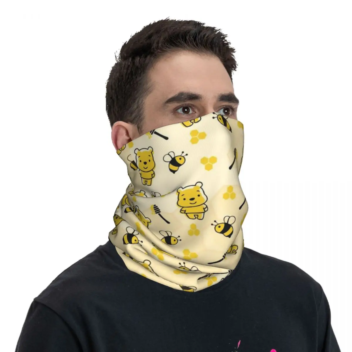 Custom Winnie The Pooh Hunny Neck Gaiter Women Men UV Protection Winter Cute Kawaii Bandana Scarf for Cycling