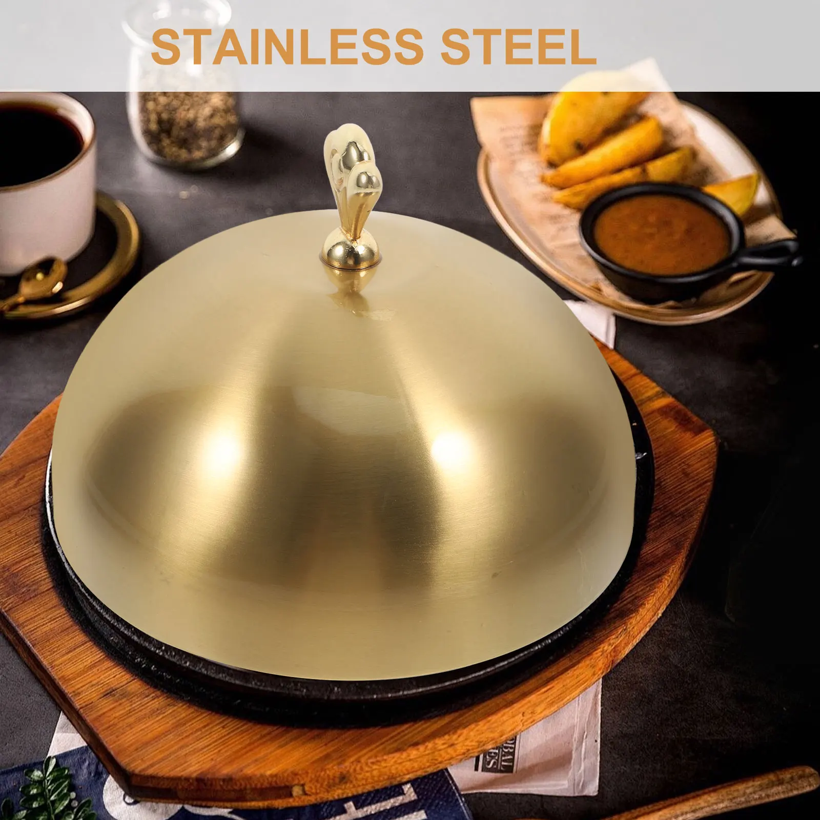 

Stainless Steel Steak Hood Thickened Iron Plate Cover For Hotel Kitchen Cooking No Magnetic Food Cover Retains Steam Prevents