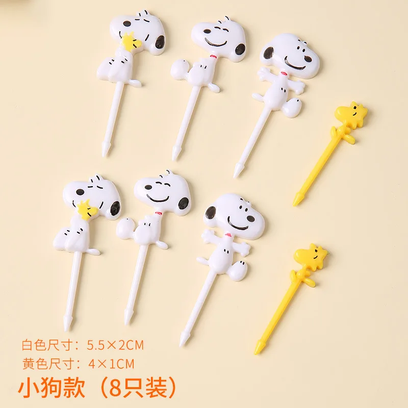 8pcs Snoopys Fruit Fork Mini Cartoon Woodstock Children Snack Dessert Food Pick Toothpick Creative Picnic Bento Party Decor Gift