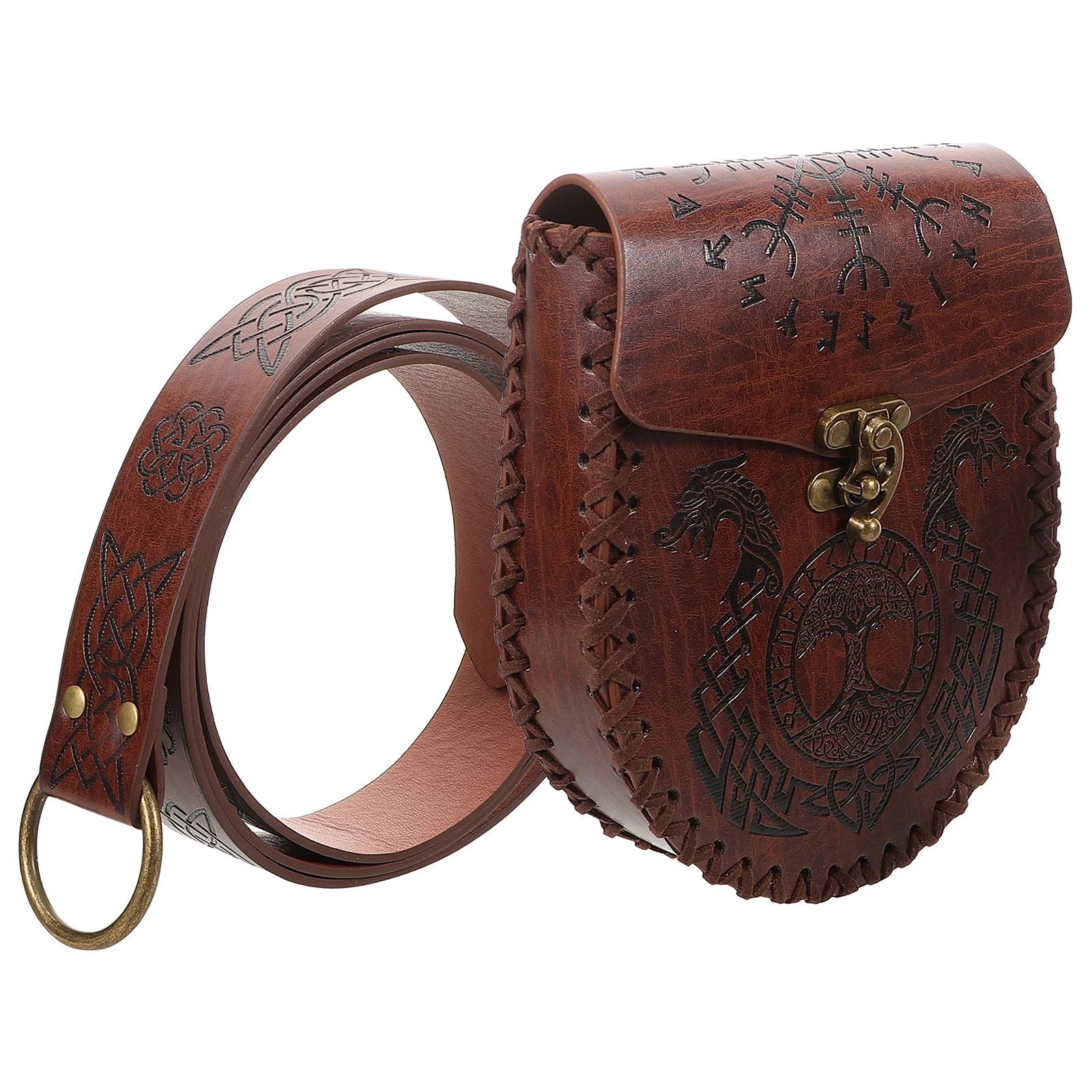 

2 Piece Retro PU Bag Waist Pouch Cosplay Accessories Viking Iron Cosplay Viking Belt Set Belt Halloween