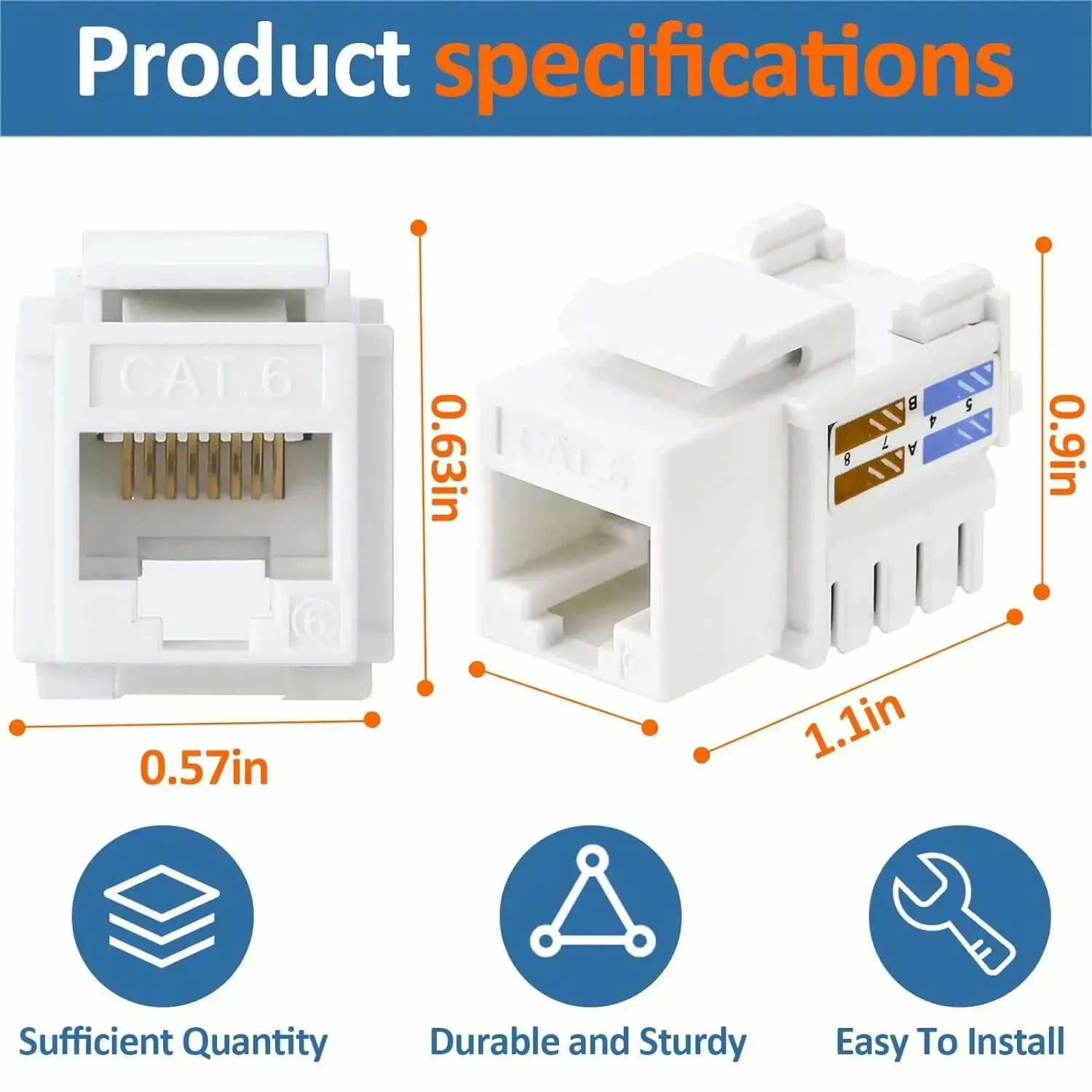 WoeoW-Lot de 10 prises Keystone RJ45, prises Cat6 en blanc et support poinçonné Keystone (non compatible avec le panneau de brassage)