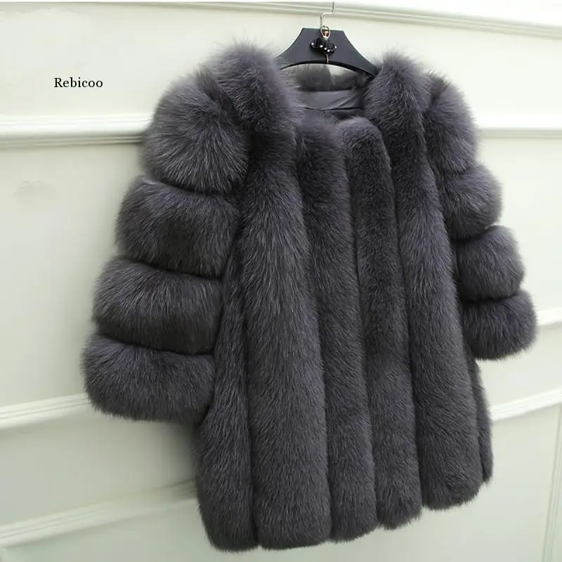 

New Elegant Fake Fox Fur Jacket Women Winter Fashion Faux Fox Fur Jackets Woman Warm Artifical Fox Fur Coats Ladies