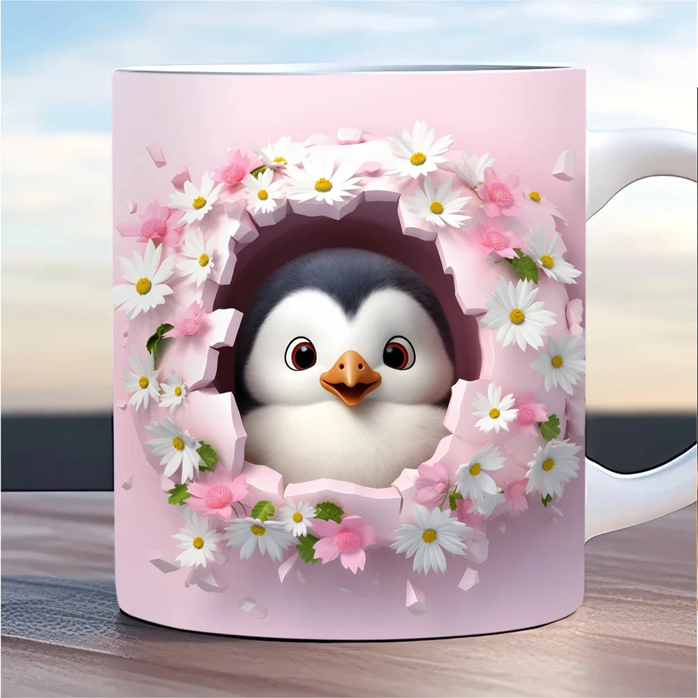 3D Penguin in the Flower Cave mug 11oz  kids birthday gift milk cup woman office coffee mug christmas gift