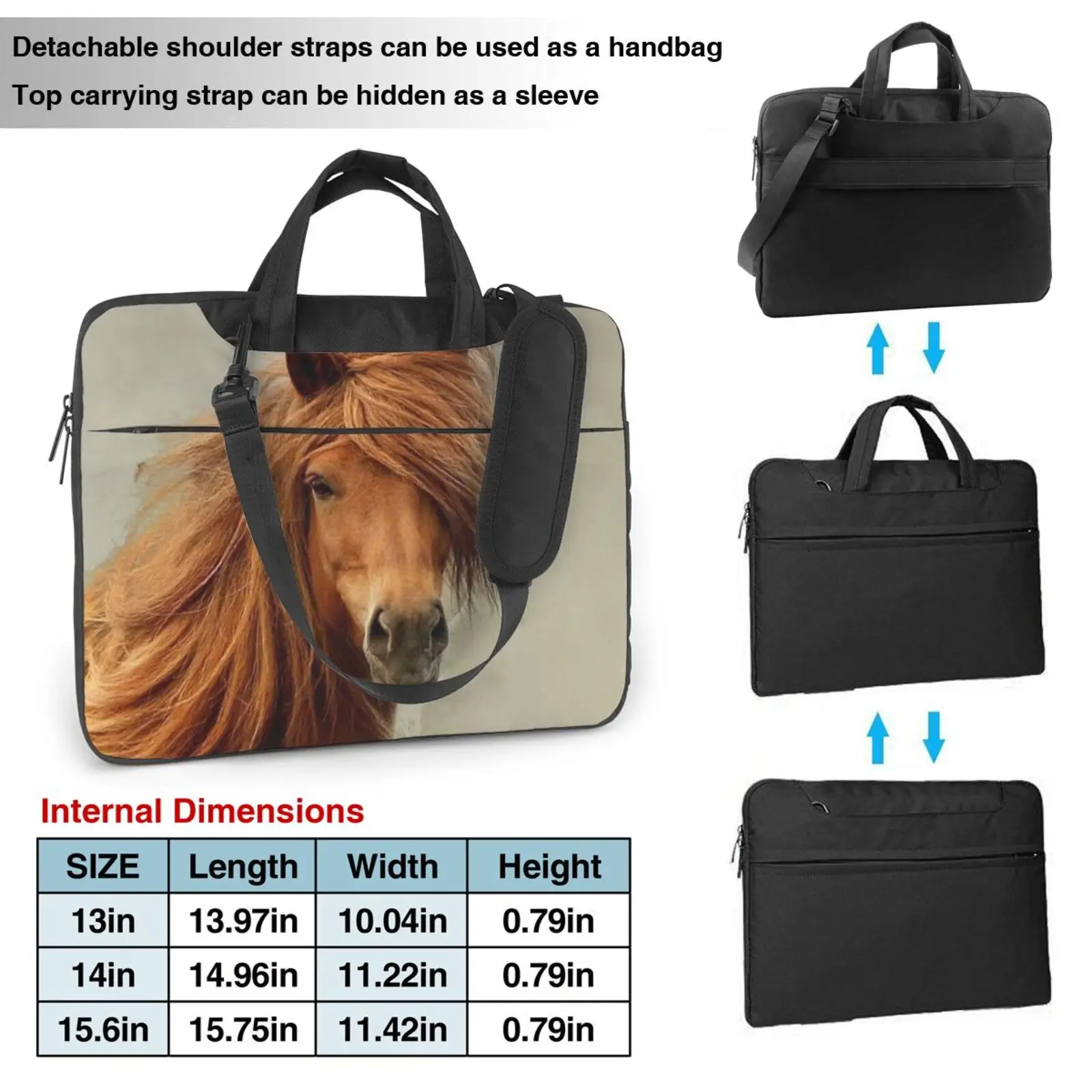 NOISYDESIGNS กระเป๋าเอกสารกระเป๋าแล็ปท็อป Horse 13 14 15.6นิ้ว Lady ผู้หญิง Handle สำหรับ Macbook Air Pro M1 PC DropShip