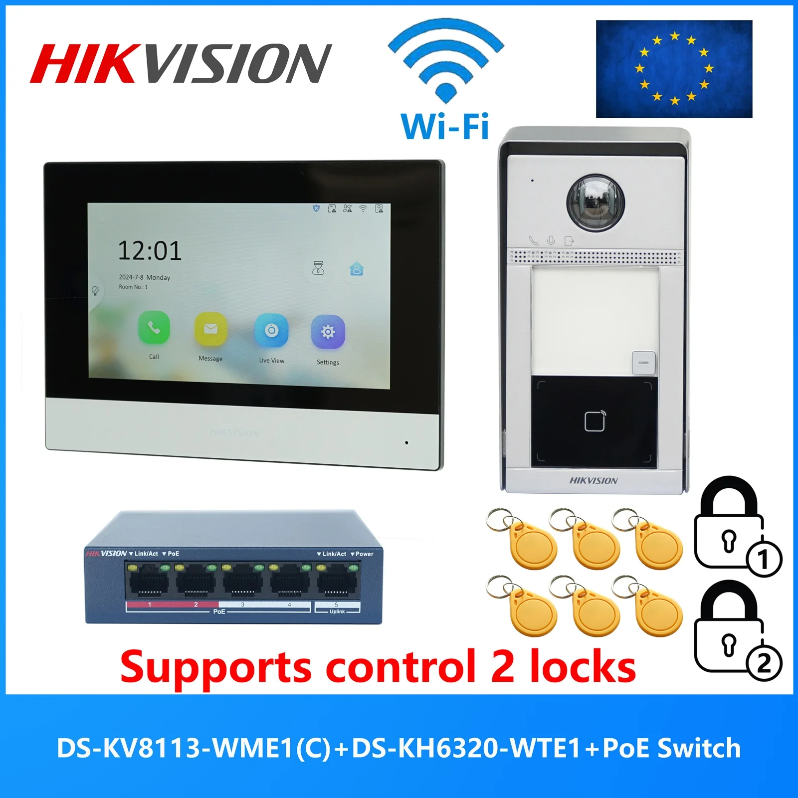 

Оригинальный многоязычный комплект видеодомофона HIKVISION 802.3af POE, включает DS-KV8113-WME1(C), DS-KH6320-WTE1 и коммутатор PoE