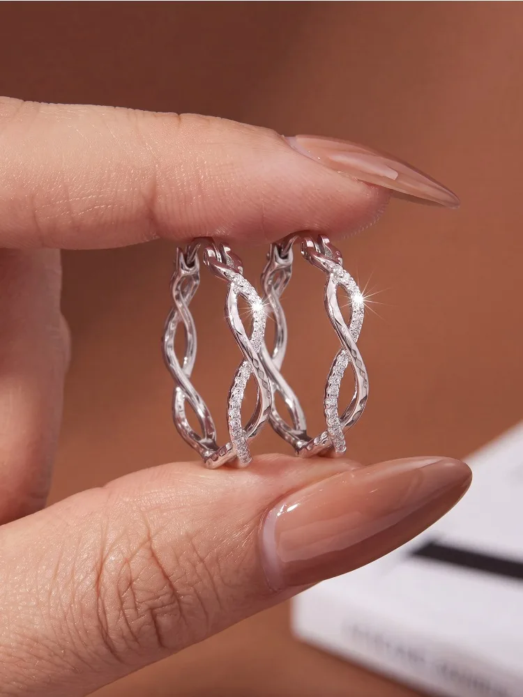 Personalized Shiny Infinite Interweaving Zircon Earrings for Women Engagement Wedding Anniversary Luxury High Quality Jewelry