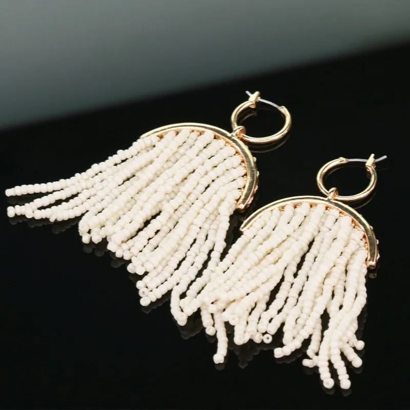 

Trendy New Arrival Bohemia Style Exaggerated White Rice Bead Tassel Earrings Ethnic Handmade Accessories Bead Earrings Wholesale