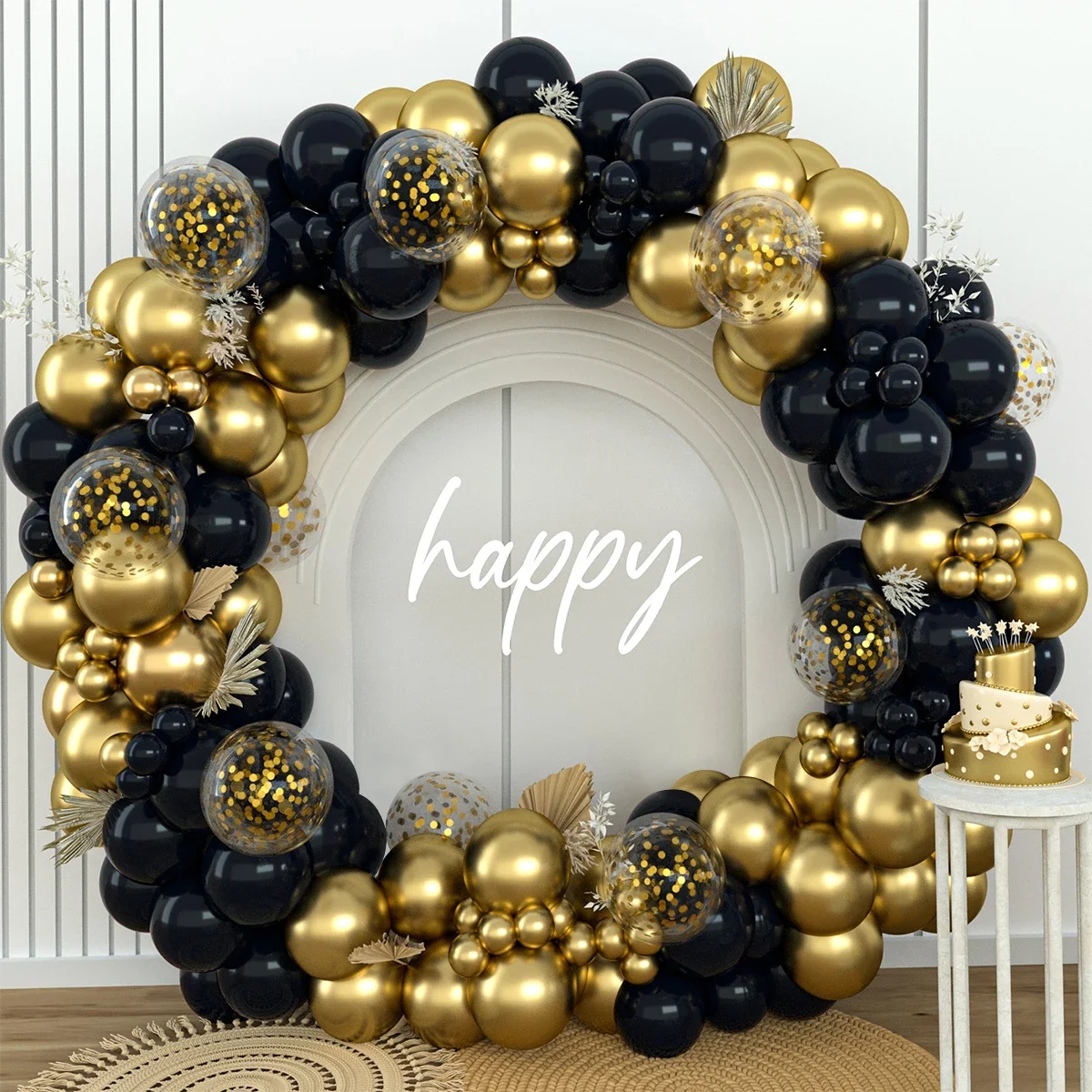 Black Gold Balloon Garland Arch Kit Confetti Latex Balloon Adults Anniversary Happy 18 30 40 50 Year Old Birthday Party Decor