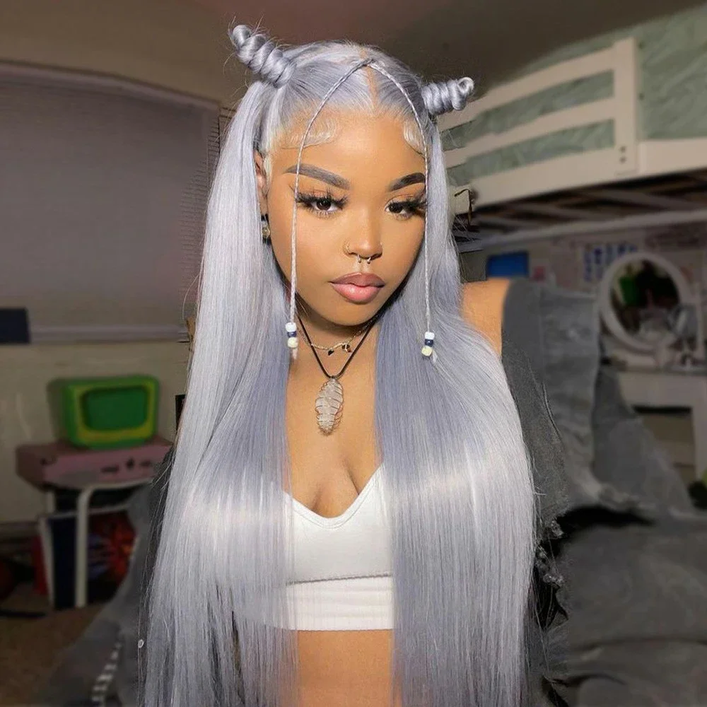 13x6 Hd Transparent Lace Frontal Wig Raw Vietnamese Silver Grey Human Hair Wigs Lace Front Wigs For Black Women 28 30 32 36 Inch