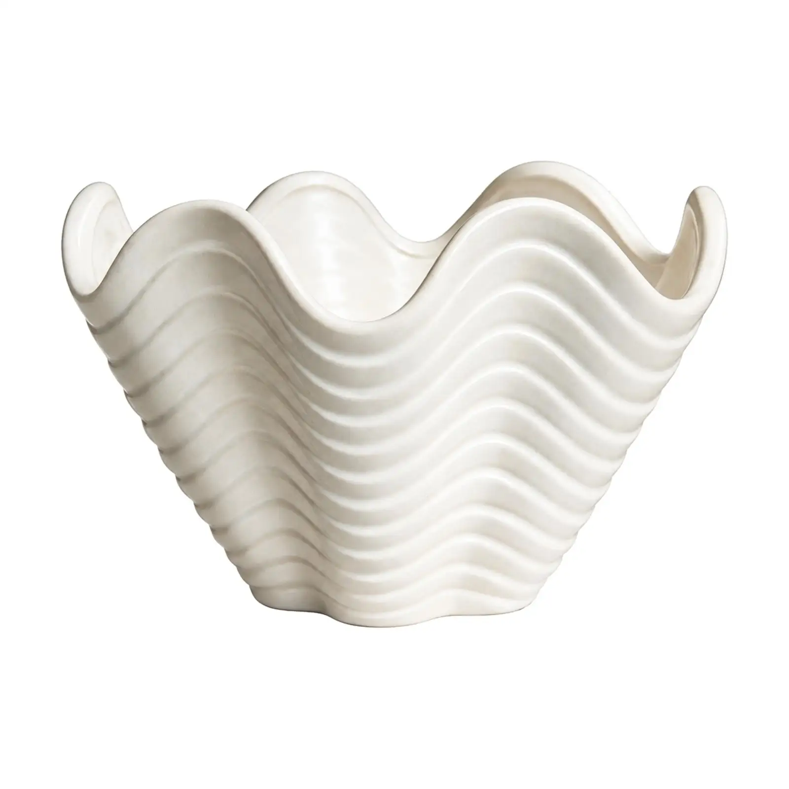 Wave-Textured Ceramic Flower Vase Elegant Sculptural Ceramic Vase with Flared Rim Table Centerpiece Artistic Sculpture Ornament