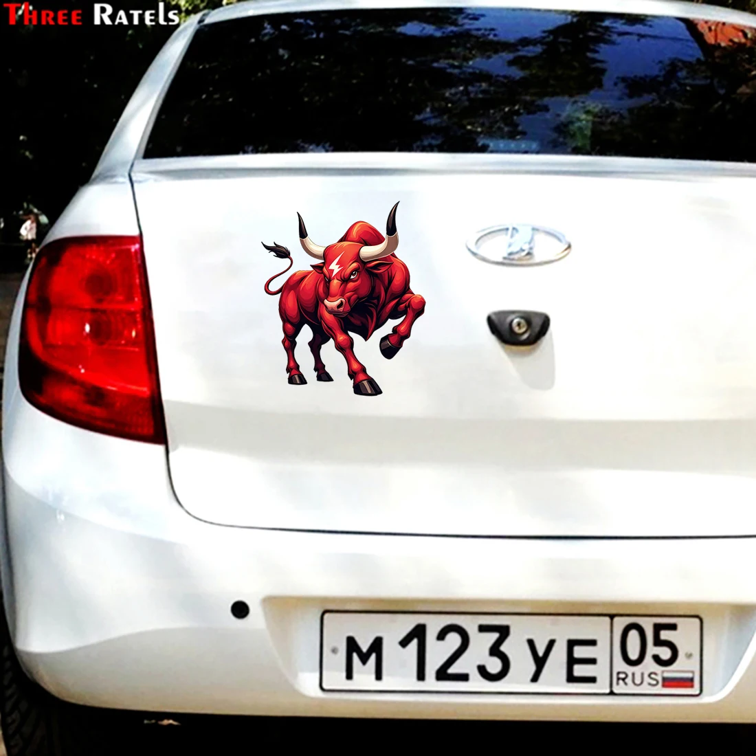 Three Ratels CD76 Red Lightning Bull Sticker is a personalized car sticker for home decoration