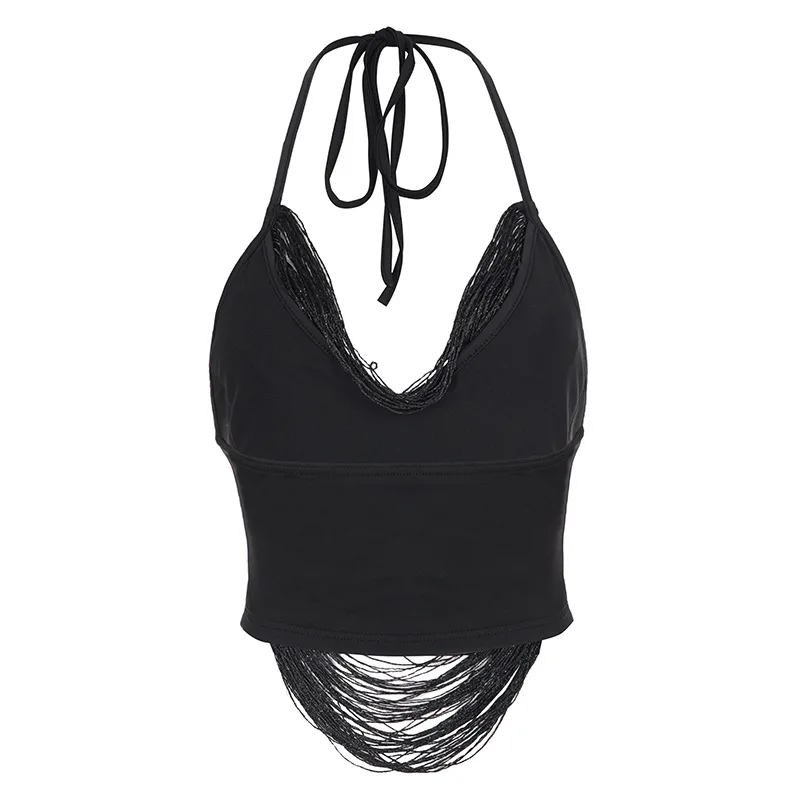 New sexy hot girl street style lace up tassel hanging neck sling women's fashionable retro hollowed out top