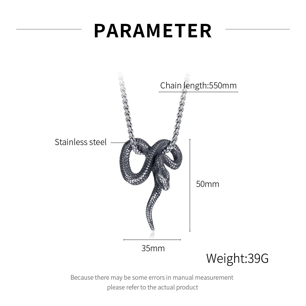 DARHSEN Male Men Statement Necklaces Snake Pendants Fashion Hip hop Jewelry Stainless Steel Box Chain Party Gift