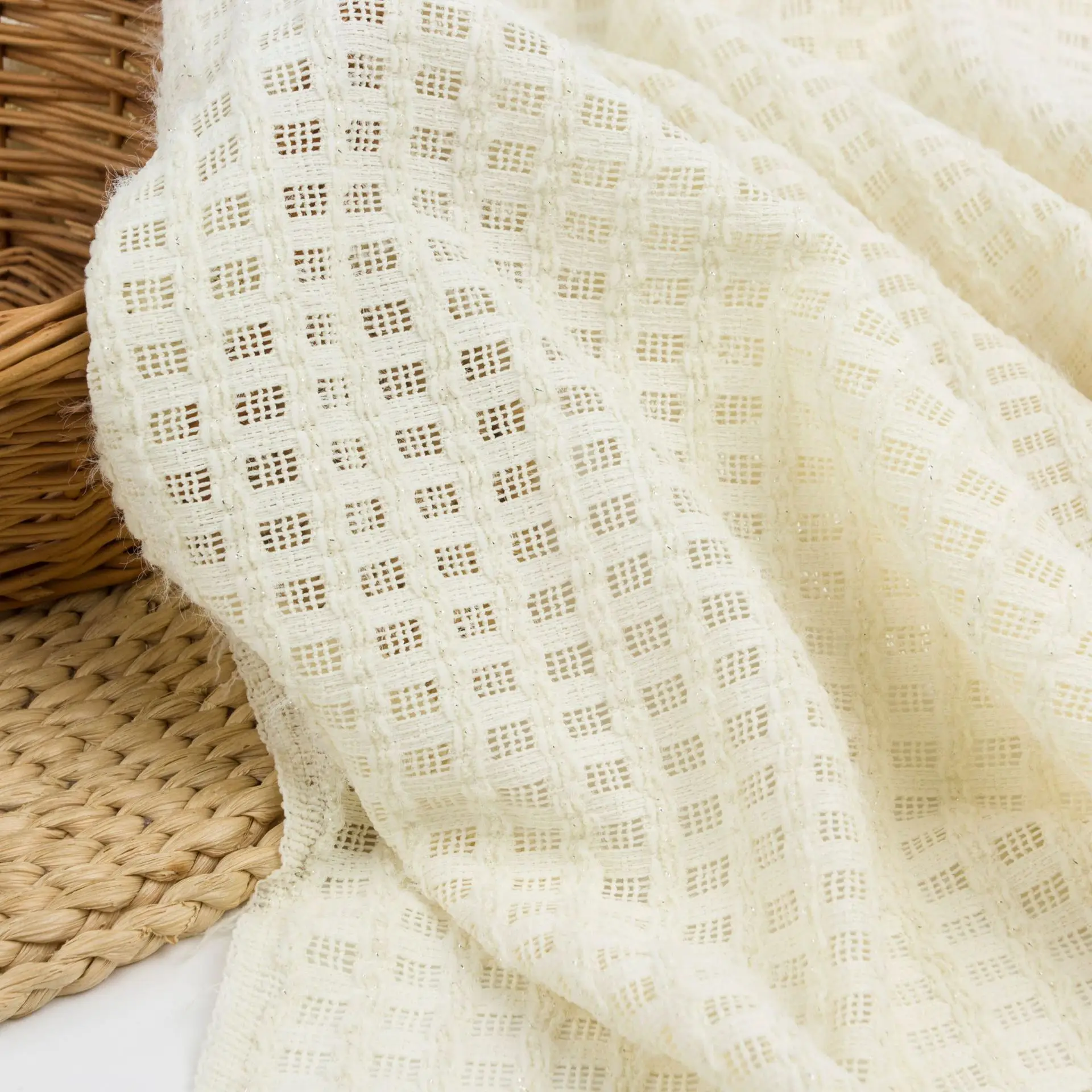 

New plush geometric checkered mesh knitted lace fabric for coats, vests, bags, hair accessories, and DIY sewing skirts