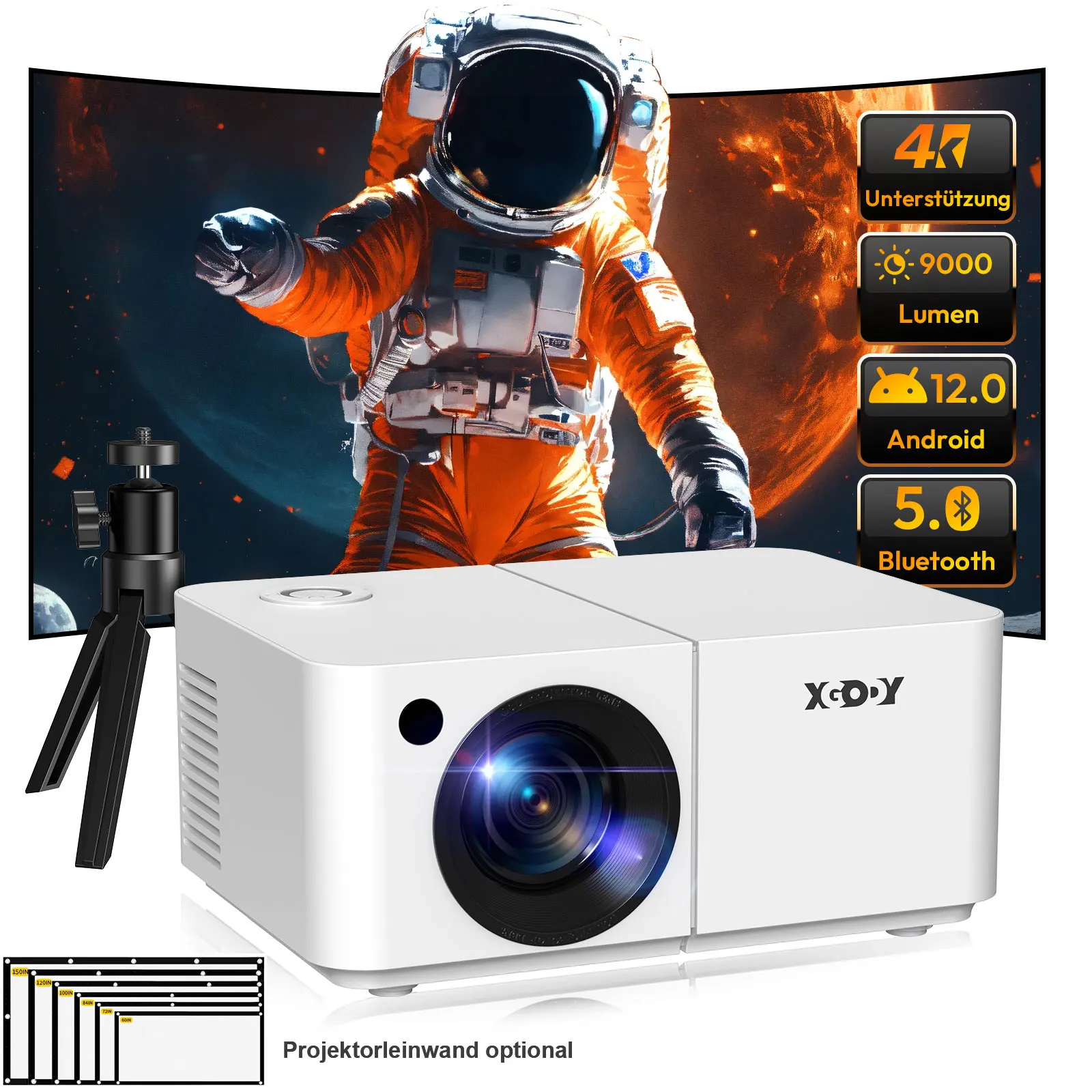 4K Projector Full HD 2.4G 5G WiFi LCD LED Video Movie Beam Android Projector Home Theater Cinema Beamer With Tripod Curtain