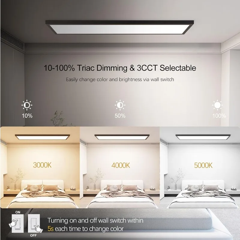 6 Pack 1x4 LED Flat Panel Light Surface Mount LED Ceiling Light,5500LM 50W TRIAC 10-100% Dimmable,3000/4000/5000k AC120V