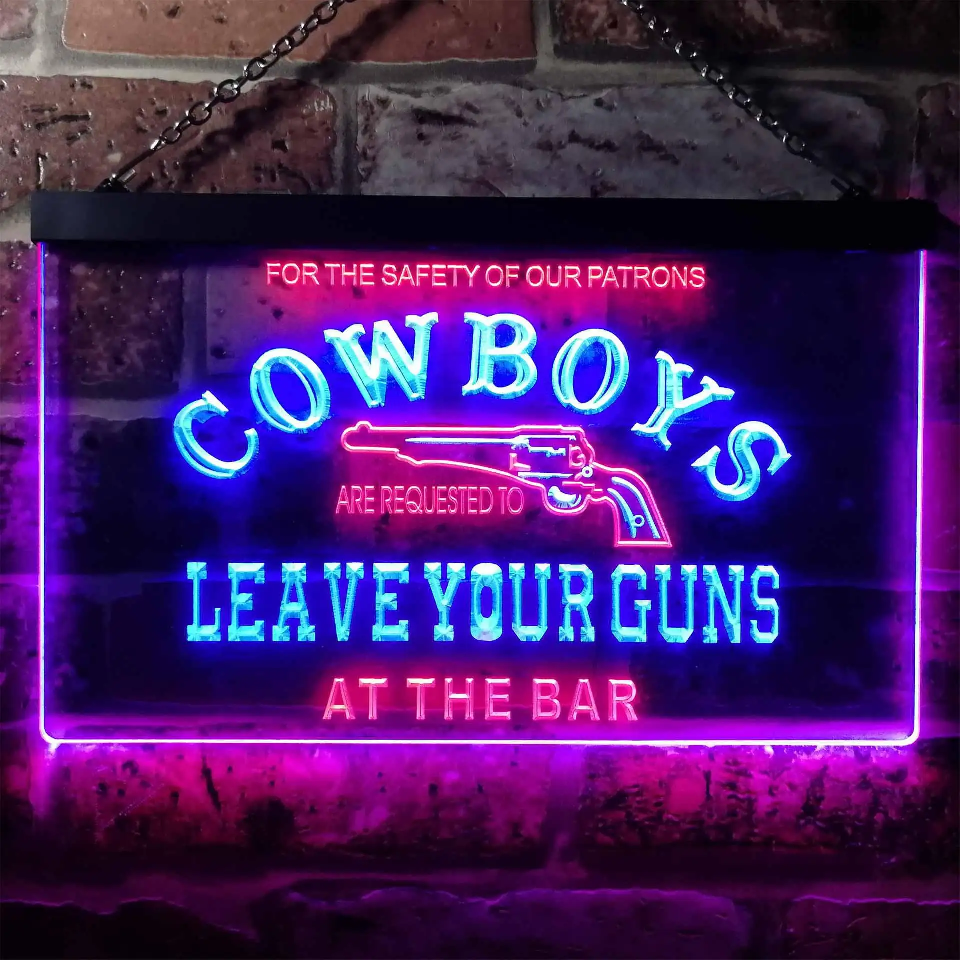 Cowboys Leave Guns at the Bar Dual Color Led Neon Sign st6-i0783