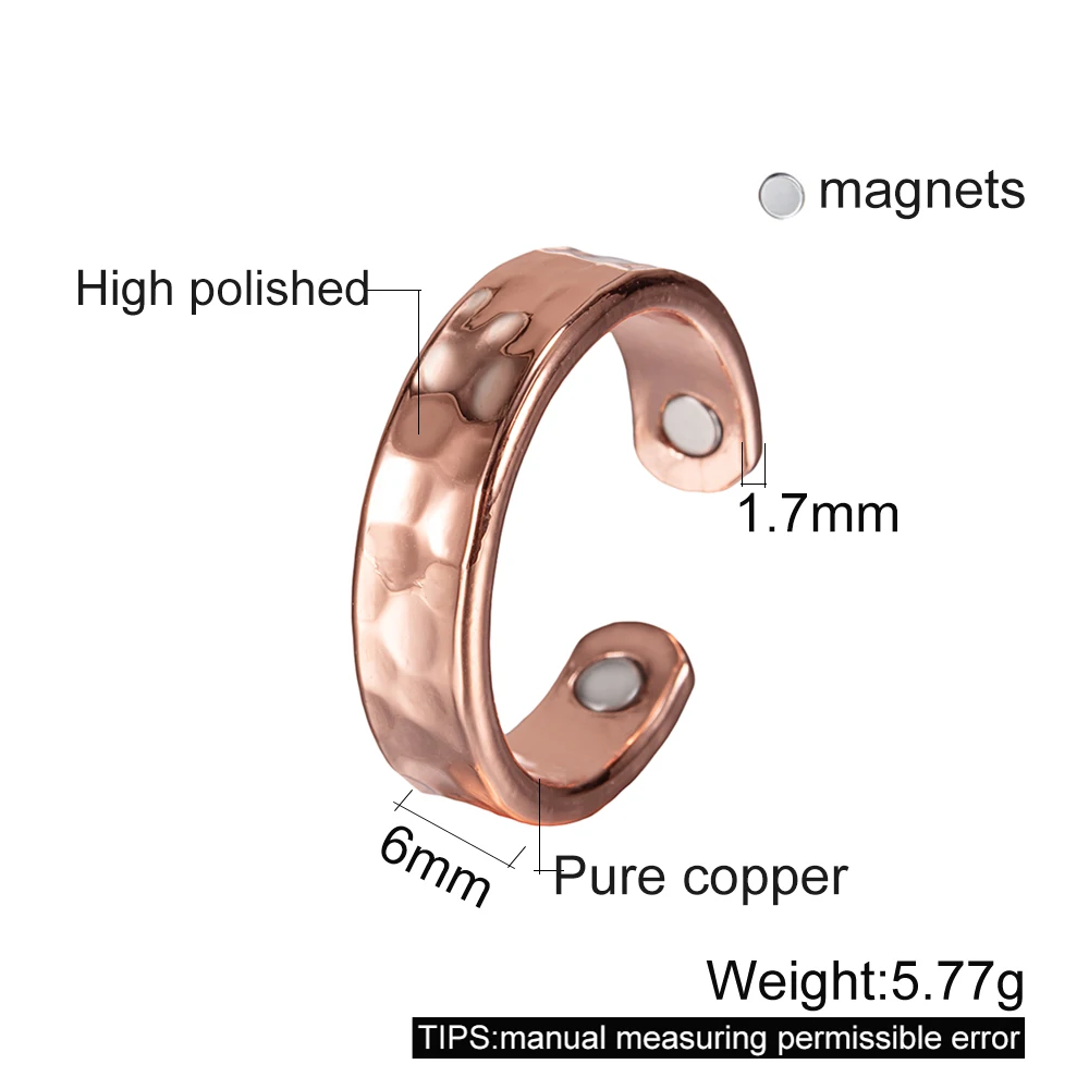 Pure Copper Rings Magnetic Health Energy Finger Open Cuff Adjustable Ring Women Men Wedding Bands 6mm Wide Minimalist Jewelry