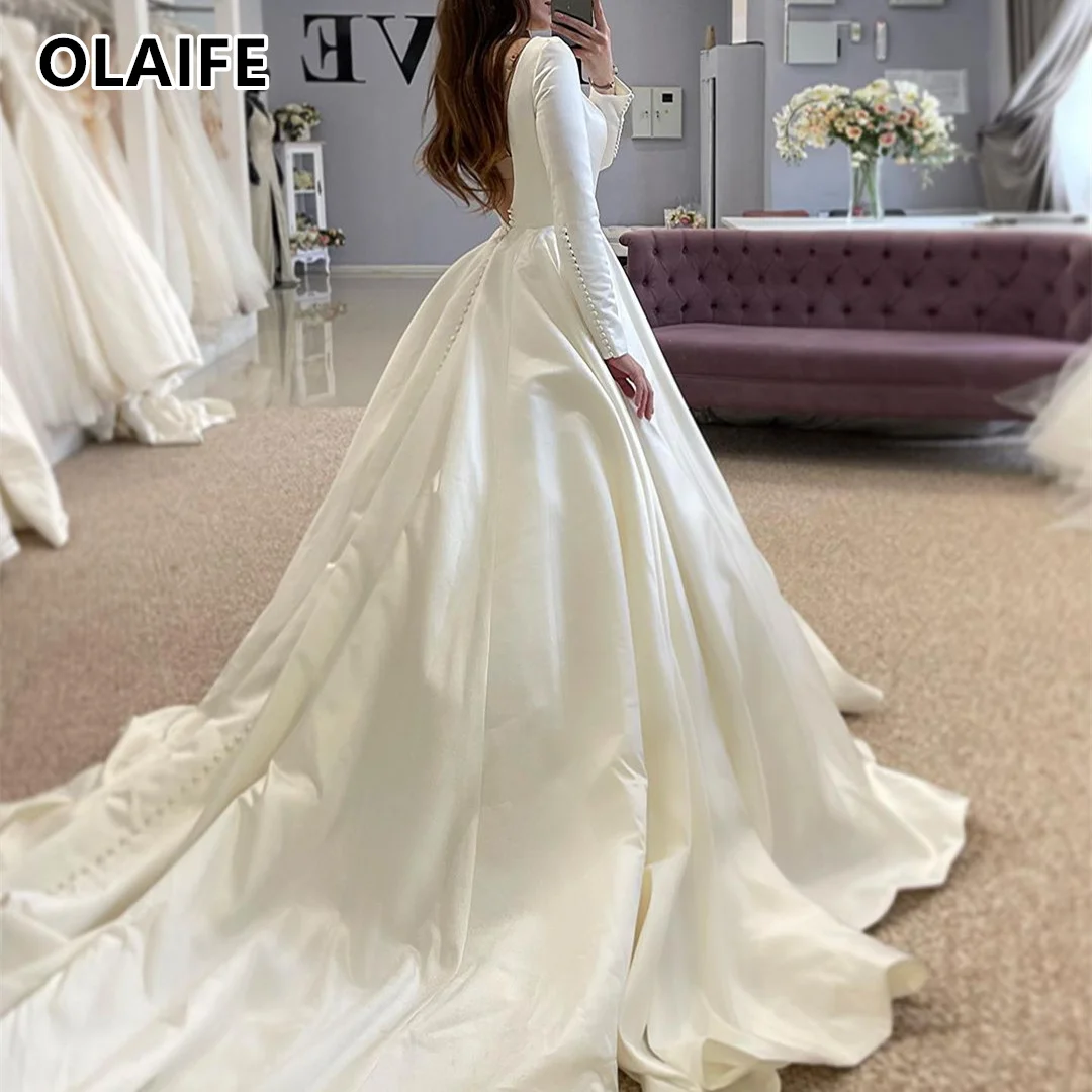 OLAIFE Wedding Dresses Bridal Gowns for Wedding Satin Robe De Marié Elegant vestidos de novia wedding dress Long Sleeve