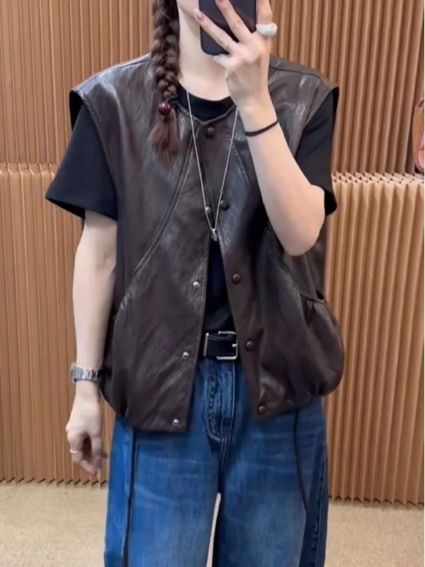 

Повседневная свободная майка из белковой кожи, универсальная верхняя одежда, майка, женская мода, осень-зима, Новое поступление