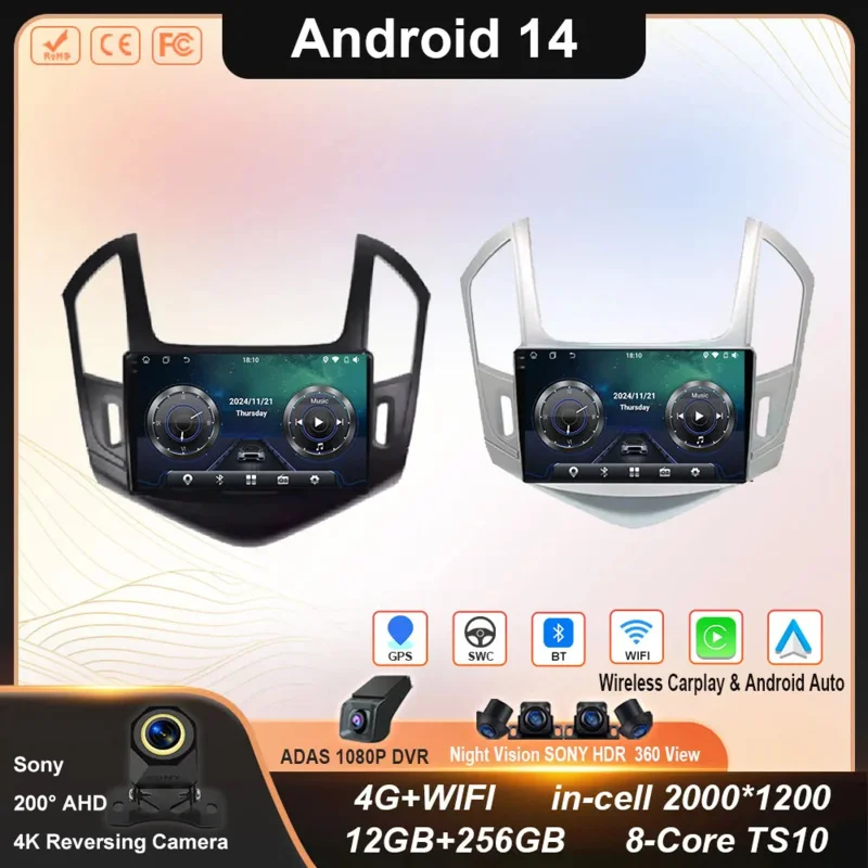 

For Chevrolet Cruze J300 J308 2012 - 2015 Carplay Auto GPS Car Radio Navigation Multimedia Video Player Stereo BT Android 14 4G