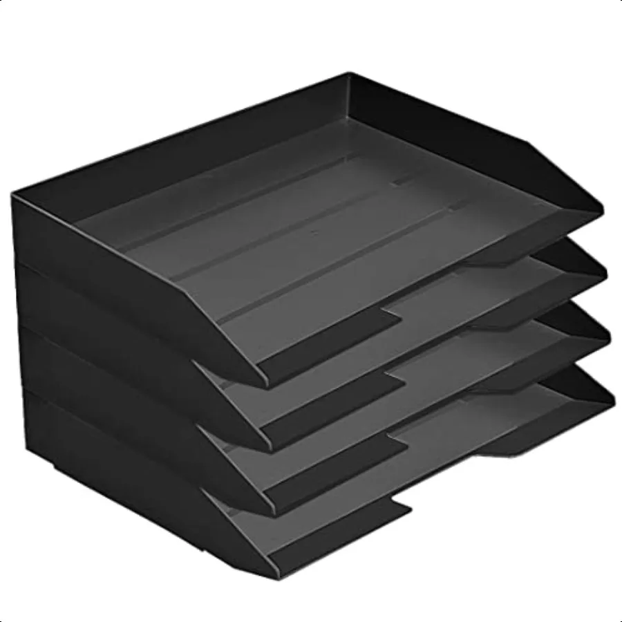 

Acrimet Stackable Letter Tray 4 Tier Side Load Plastic Desktop File Organizer Black Color