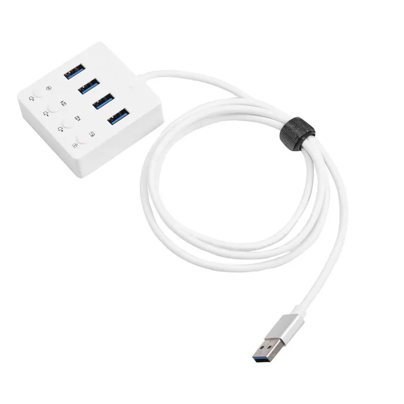 AU61-Desktop Expansion Hub With 4X USB 3.0 Ports Smart Volume Control One-Click Screen Off& Mute For PC Host Devices Function