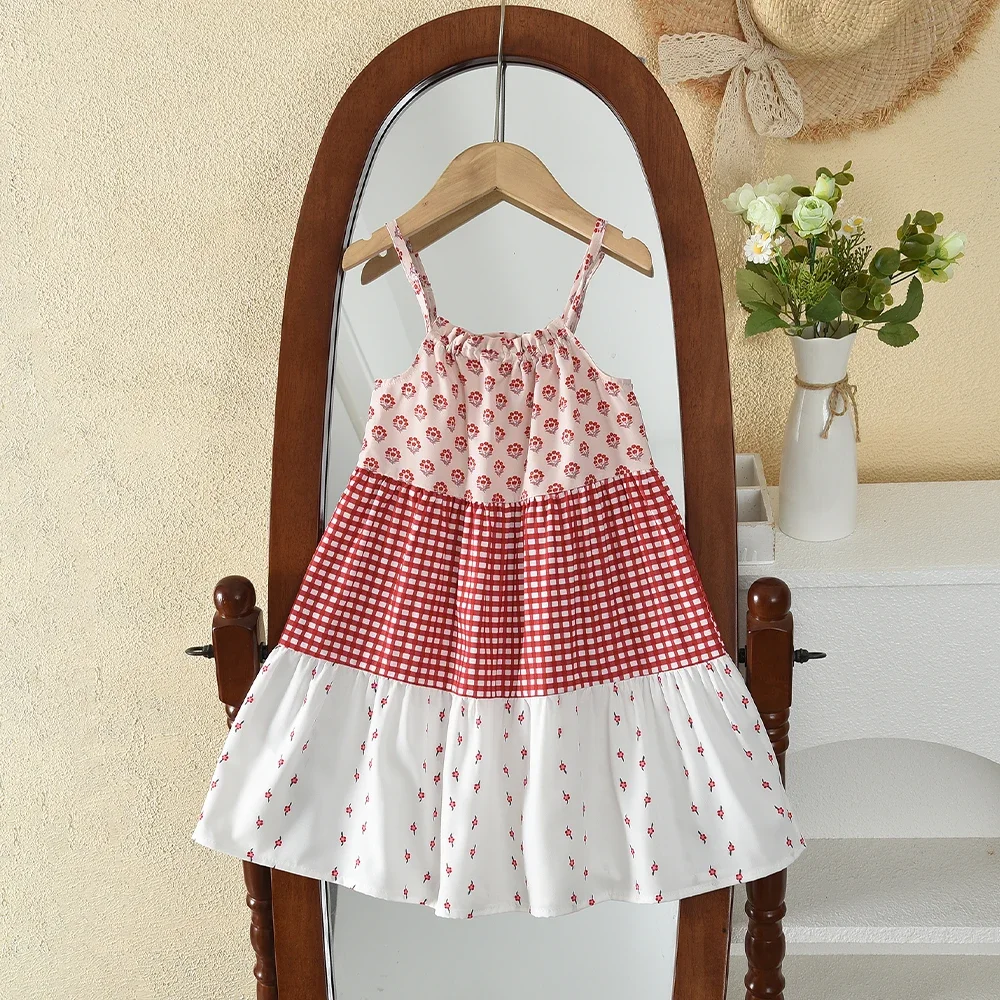 Bear Leader Koreanische Version Süße und Niedliche Mädchenkleidung Trägerkleid mit Karomuster und Patchwork Neue Sommer-Kinderkleidung – Detail 2