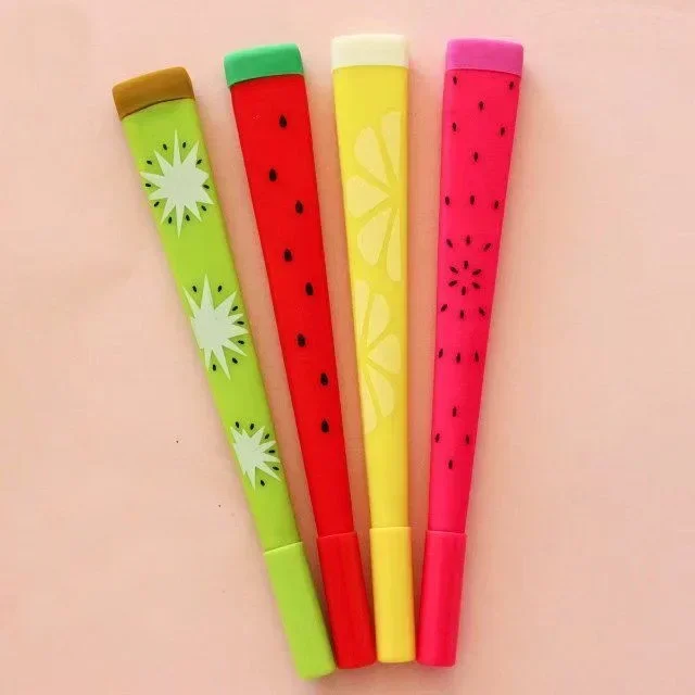 16pcs Cute cartoon soft silicone fruit neutral pen student creative small fresh needle pen modeling pen