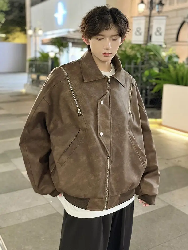 

Ретро-куртка из американской окрашенной кожи для мужчин, высококачественная куртка из искусственной кожи на молнии, весенне-осенняя, молодежная, модная, ветрозащитная