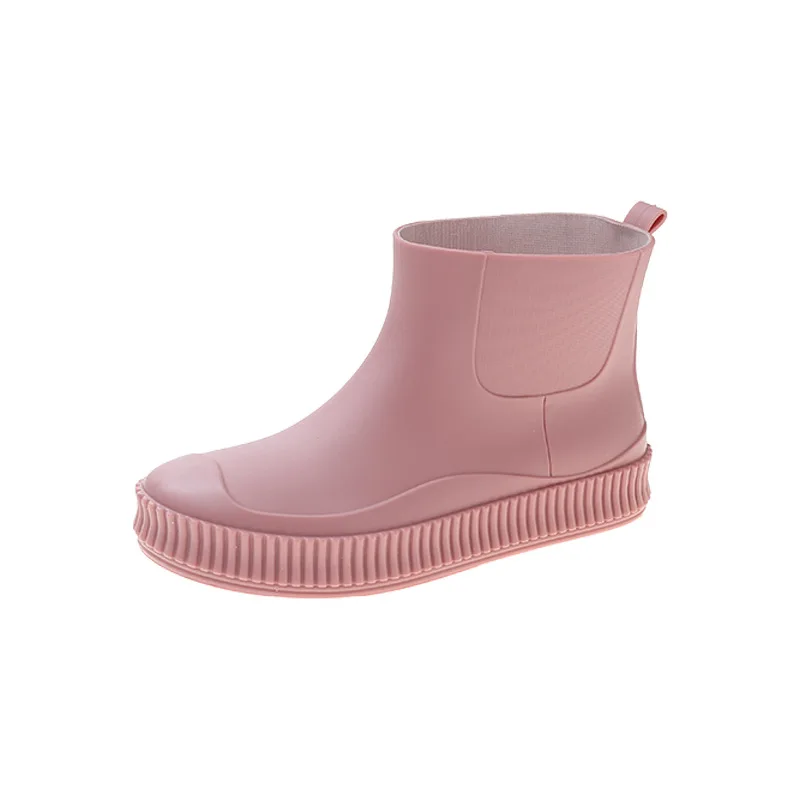 Botas de lluvia bajas para mujer, zapatos antideslizantes impermeables de PVC, botines de agua de trabajo, zapatos de plataforma de Color sólido a la moda