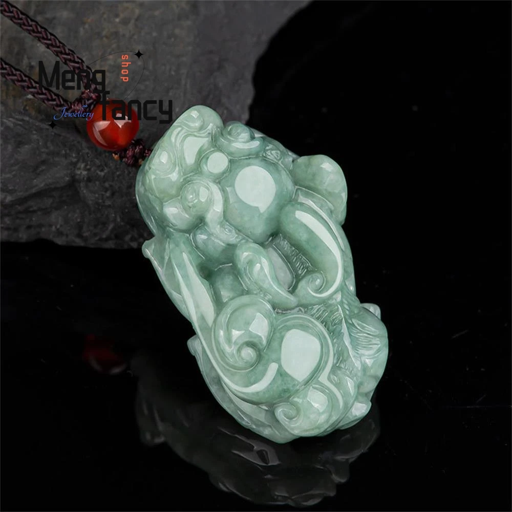 

Natural A-goods Jadeite Bean Green Ruyi Pixiu Jade Pendant Best Selling Handicraft Fashion Luxury Quality Jewelry Holiday Gift