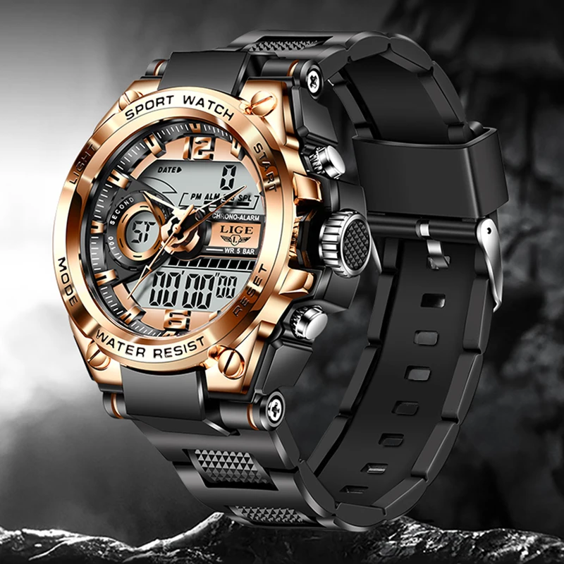 

LIGE дайверские часы мужские модные силиконовые аналоговые цифровые часы для мужчин лучший бренд класса люкс водонепроницаемые спортивные мужские кварцевые наручные часы