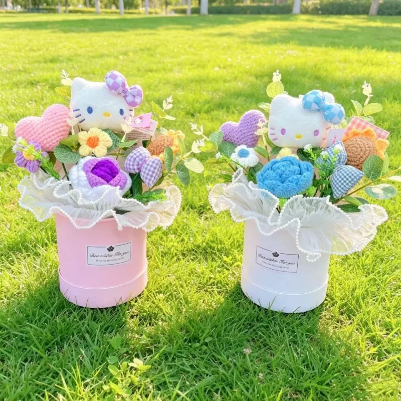 Echte Hellokitty Plüschtiere mit Gehäkelten Blumen Kreative Sträuße Tischdekoration für Zuhause Weihnachts- Geburtstags- und Neujahrsgeschenk – Detail 9
