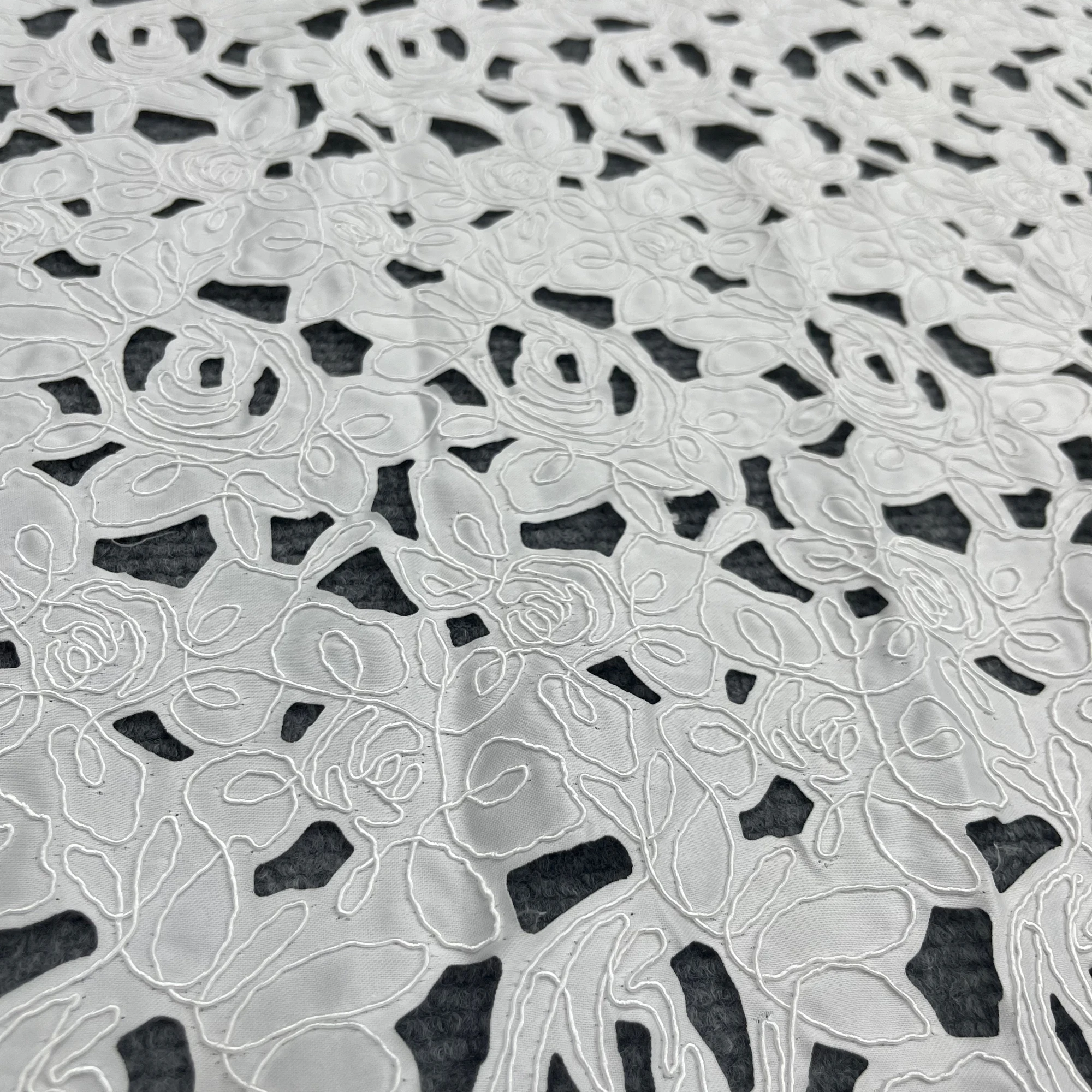 Simple Cut-Out Design  Satin Lace Embroidery  Wedding Dress Design Fabric, Designer Clothing Fabric