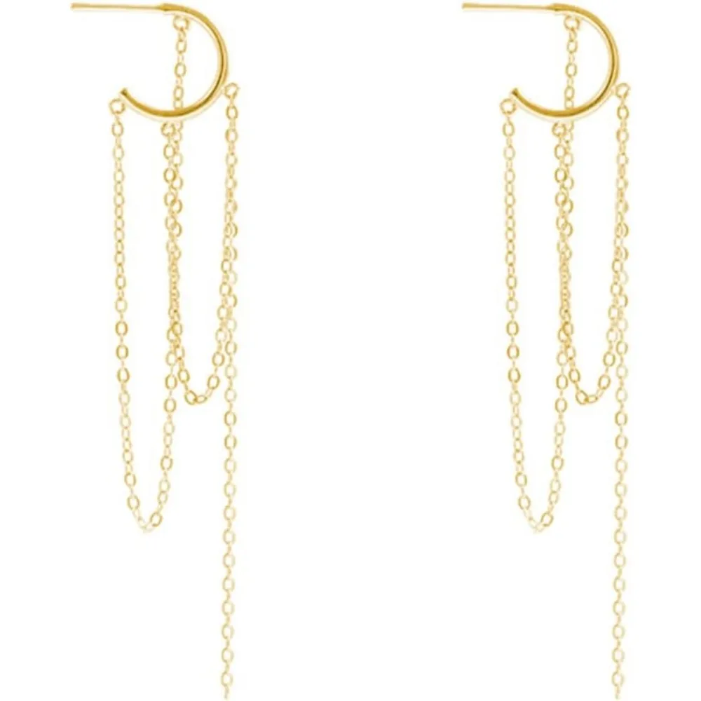 

Sterling Silver Tassel Drop Earrings Elegant Chain Threader for Women