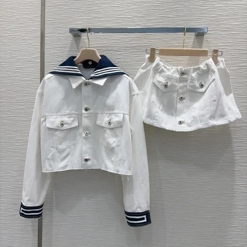 

High-Quality Women's Denim Jacket Detachable Color Blocked Shawl Collar Short skirt Top New Girl Style Fashionable 25702212