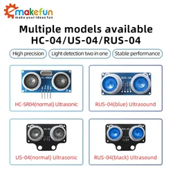 초음파 모듈 거리 측정 센서 로봇 자동차 장애물 회피, RGB 다채로운 조명, HC-SR04 RUS-04