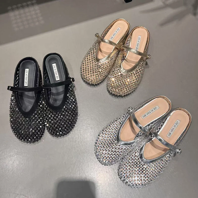 Summer Women Internal Elevation Mules Slippers Fashion Crystal Slip On Slide Shoes Ladies Dress Street Style Footwear