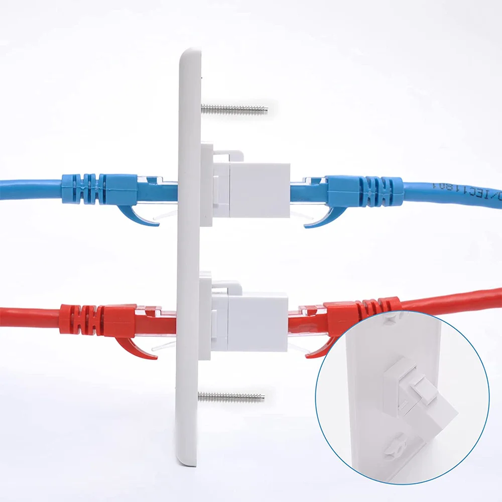 2 แพ็ค 2 พอร์ต Ethernet Wall Plate, Cat6 หญิงหญิงแจ็ค RJ45 Inline Coupler Wall Outlet, สีขาว