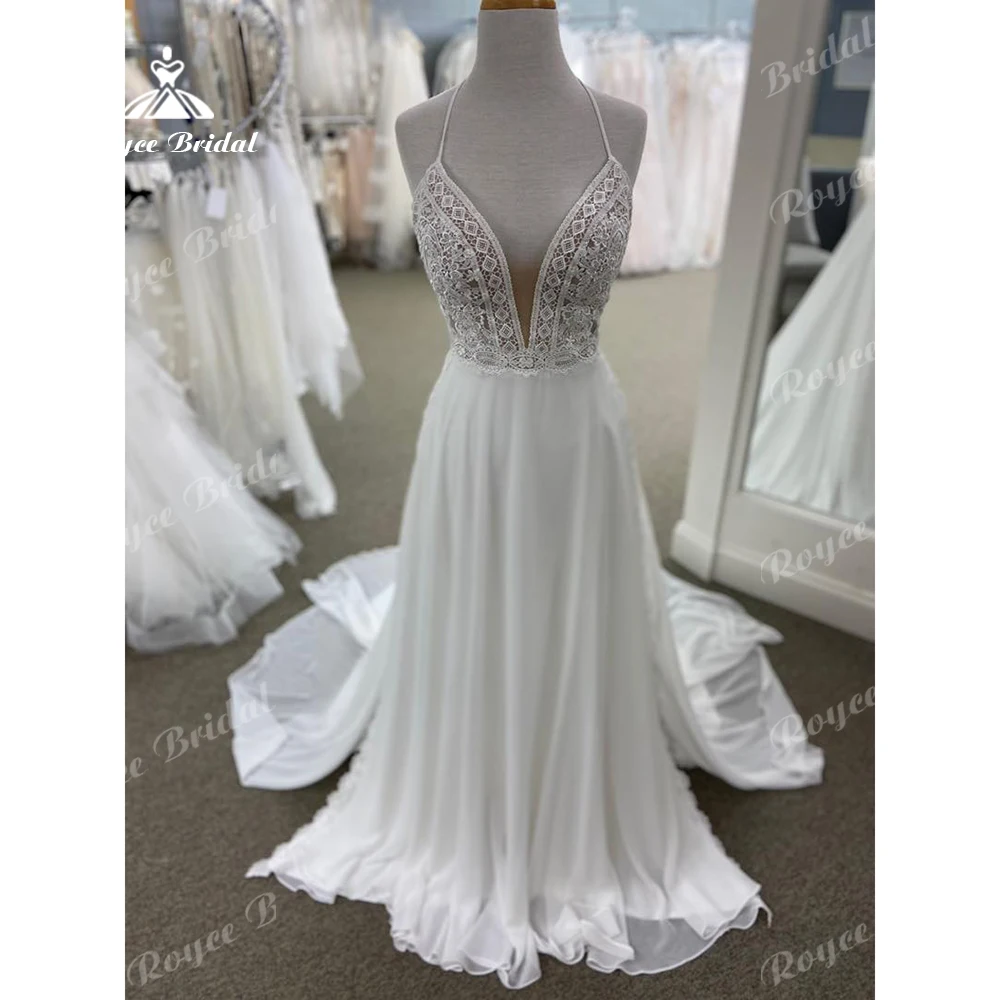 Roycebridal Halter Neck Boho abito da sposa civile Bridal A Line Chiffon Beach abiti da sposa vestidos para mujer elegantes