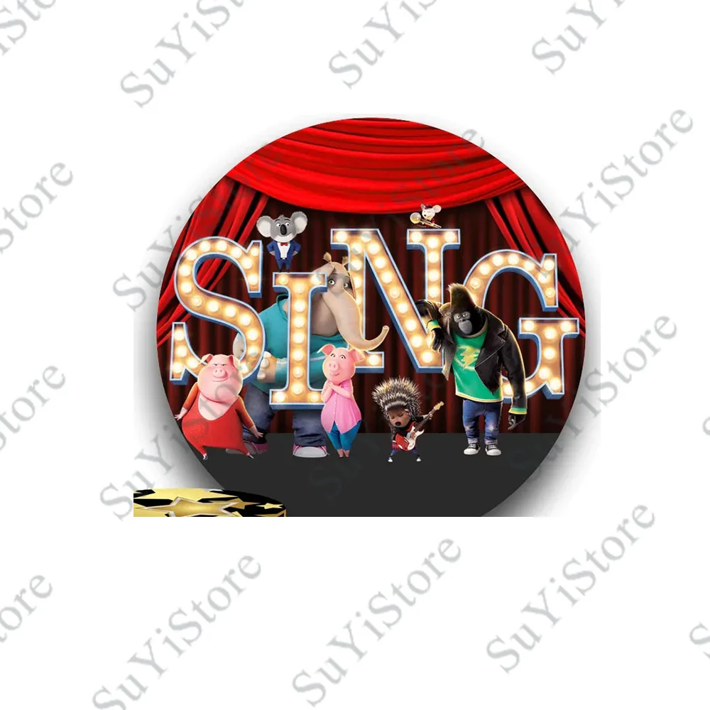 Animal Sing Round Photo Backdrop Kids Birthday Disney Cartoon Pig Hedgehog Mouse Circle Photography Background Plinth Covers