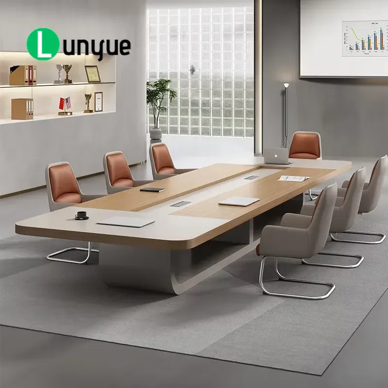 Modern Minimalist Luxury Solid Wood Conference Table Large Extendable Mobile Fireproof Business Office Negotiation Furniture
