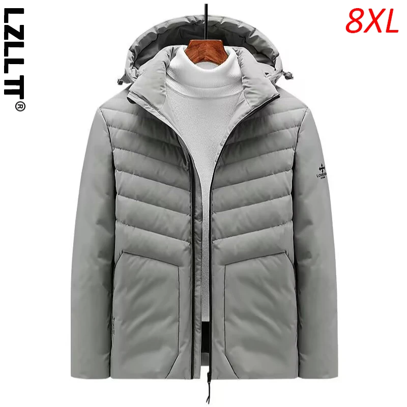 Parka de pato acolchoado quente para baixo masculino, chapéu destacável, jaqueta térmica, à prova de vento, casual, masculino, plus size, 8XL, novo, inverno, 2023