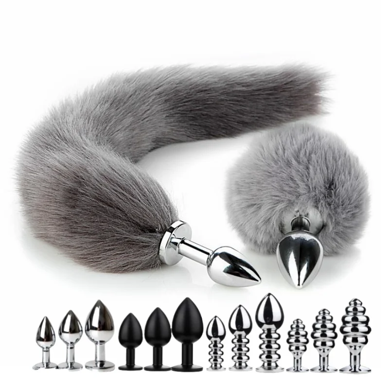 Adult Pluggable Fake Bunny Fox Tail Butt Plug with Metal Anal Beads Dildo for Men Women BDSM Beginner Massage Balls Sex Toys